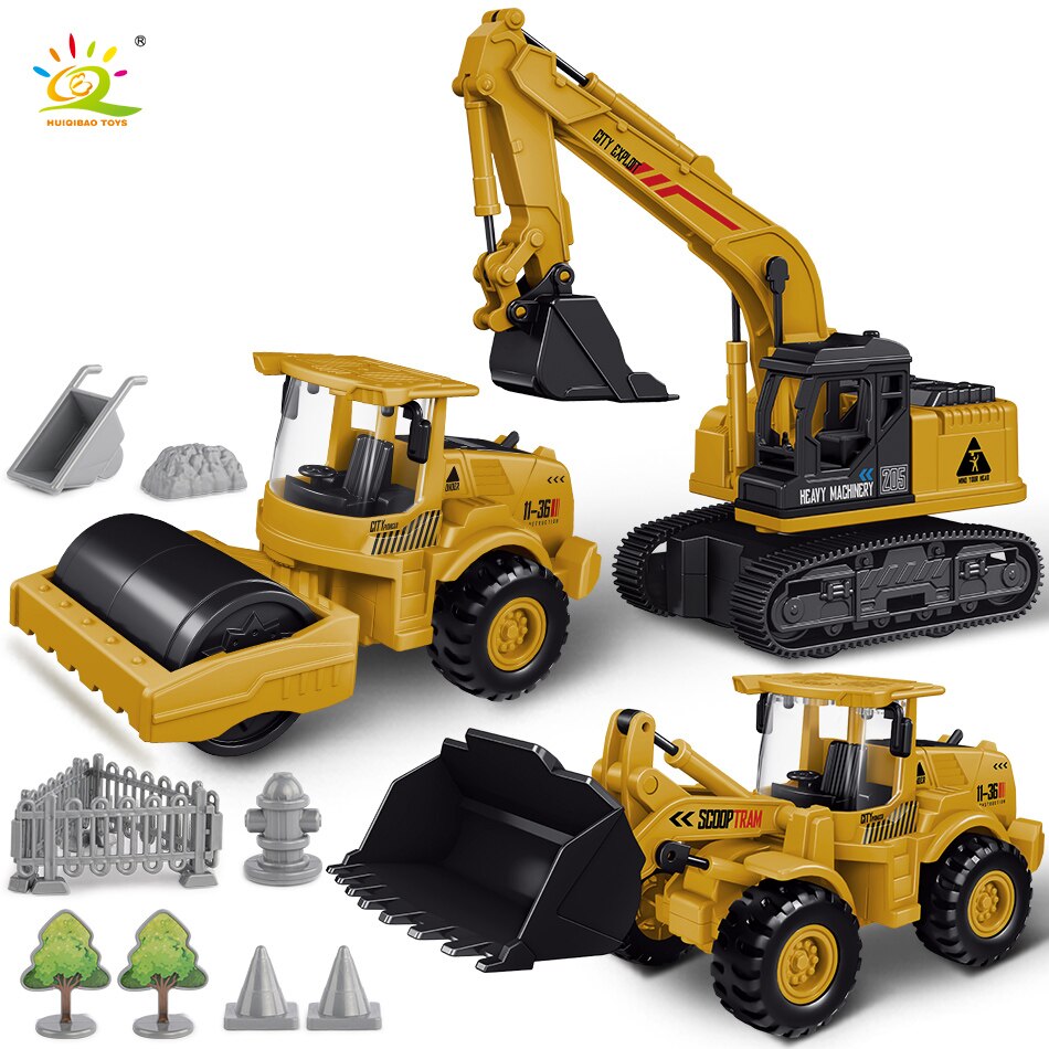 Engineering Plastic Inertia Car City Construction Excavator Crane Dump Truck Classic Vehicle Toys For Children