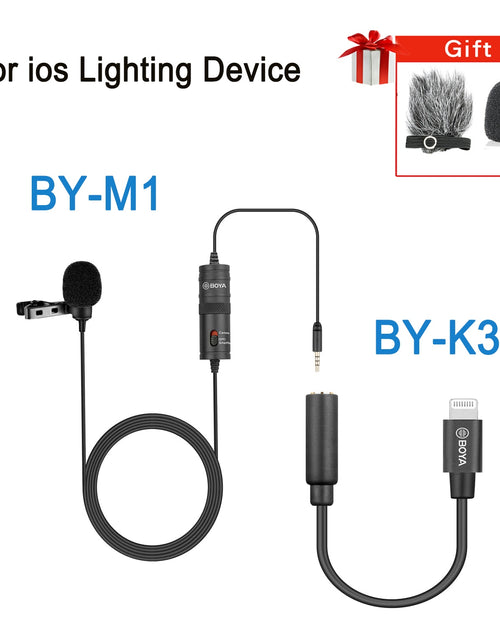 Load image into Gallery viewer, BY-M1 Condenser Lavalier Lapel Clip-on Microphone 3.5mm TRRS 6M Mic For PC iphone DSLR Camera YouTube Recording Streaming
