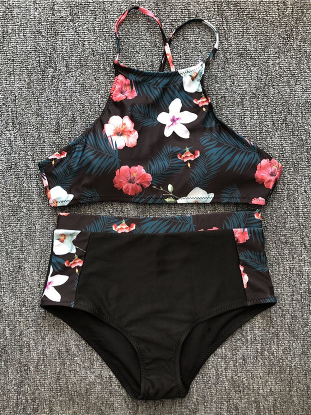 Floral Print Vest Bikini Sets Women High Waist Swimsuit Female Bathing Suit Summer Beachwear Swimming Costume Biquini