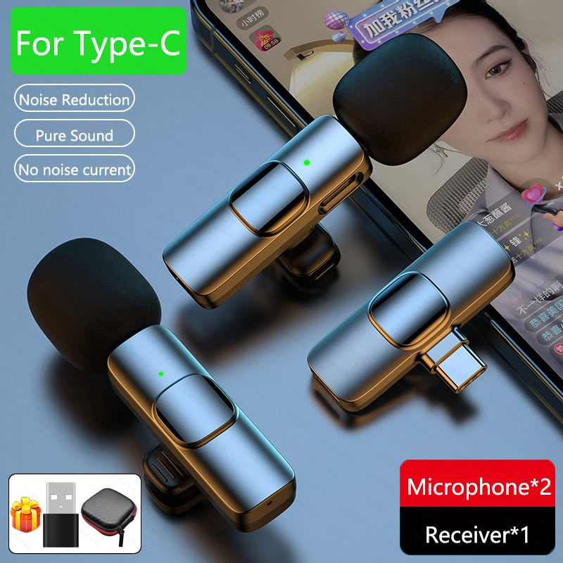 Wireless Lavalier Microphone Noise Reduction Auto-Pairing for iPhone iPad Android PC for Recording YouTube Live Vlog Interview