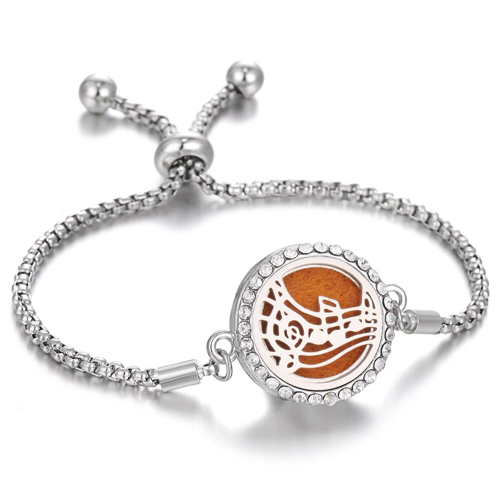 Aromatherapy Bracelet Diffuser Locket Tree of Life Adjustable Perfume Essential Oil Diffuser Bracelet Crystal Magnetic for Women