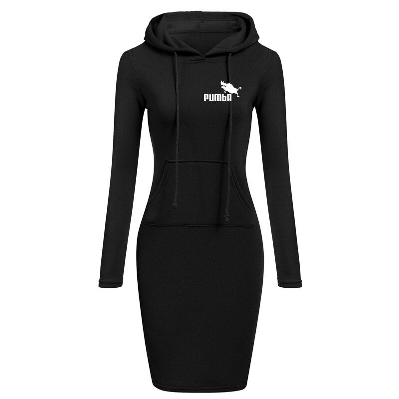 2022 Spring Autumn Sweatshirt Long-Sleeved Dress Woman Clothing Hooded Collar Pocket Simple Casual Lady Dress Sweatshirt