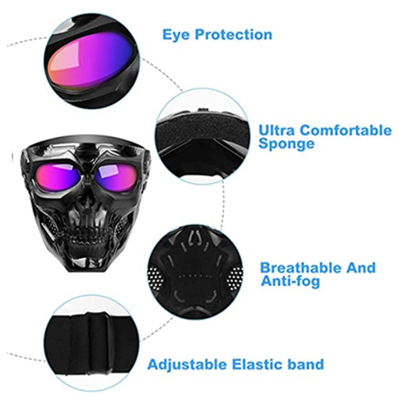 Cool Skull Motorcycle Face Mask with Goggles Modular Goggles Mask Open Face Motorcycle Helmet Moto Casco Cycling Headgear