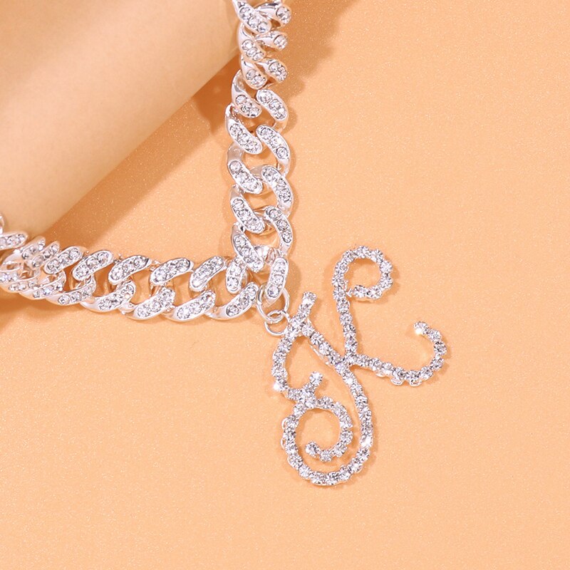 Beach Cursive A-Z Initial Anklet for Women Bracelet Crystal Cuban Link Anklets Sandals New Ankle Summer Jewelry Accessories 2022