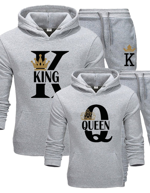 Load image into Gallery viewer, Lover Couple Sportwear Set KING QUEEN Printed Hooded Clothes 2PCS Set Hoodie and Pants Plus Size Hoodies Women
