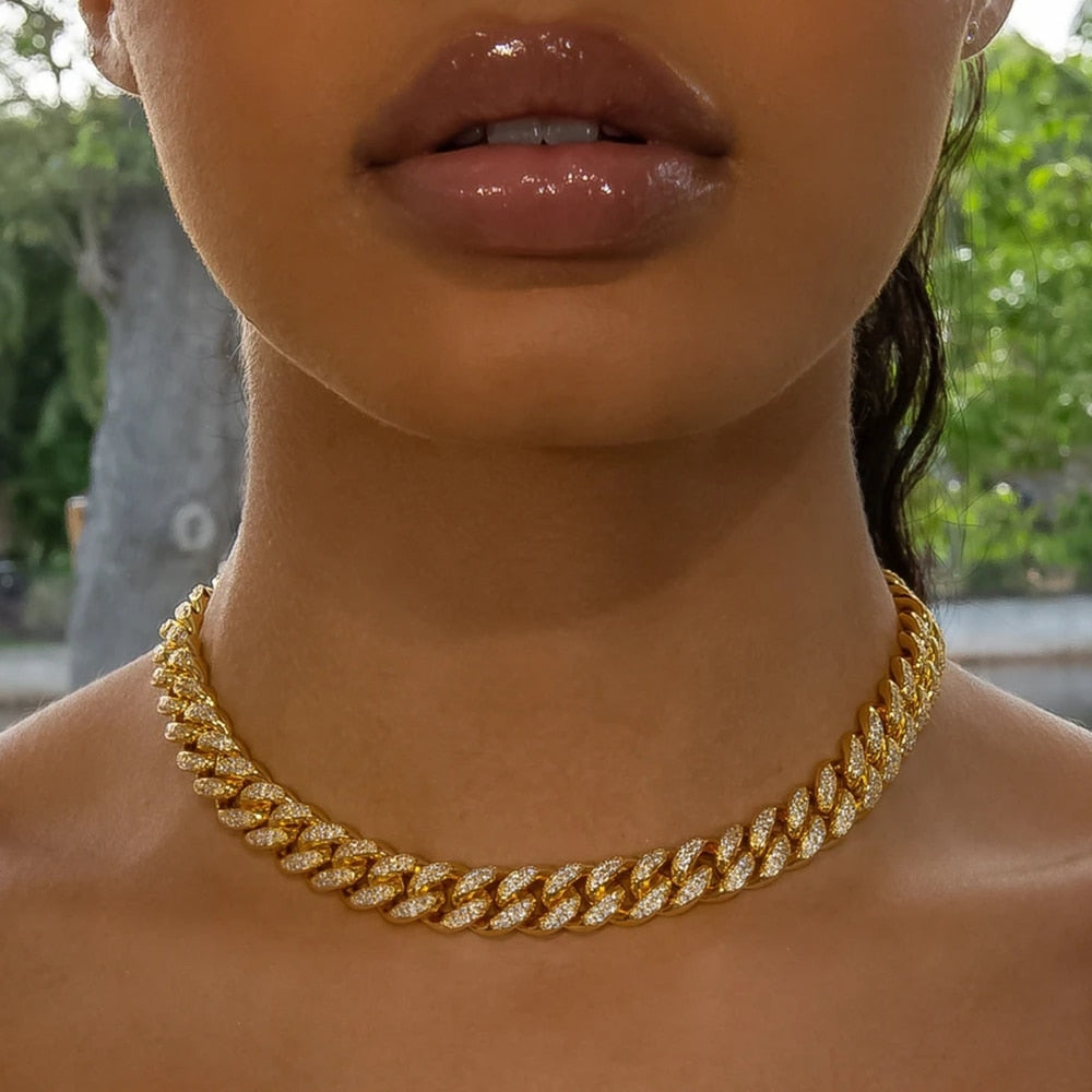 Initial Miami Punk Hip Hop Cuban Link Chain Necklace Iced Out Men&#39;s Baguette Bling Rapper Crystal Choker Necklace Jewelry Gift