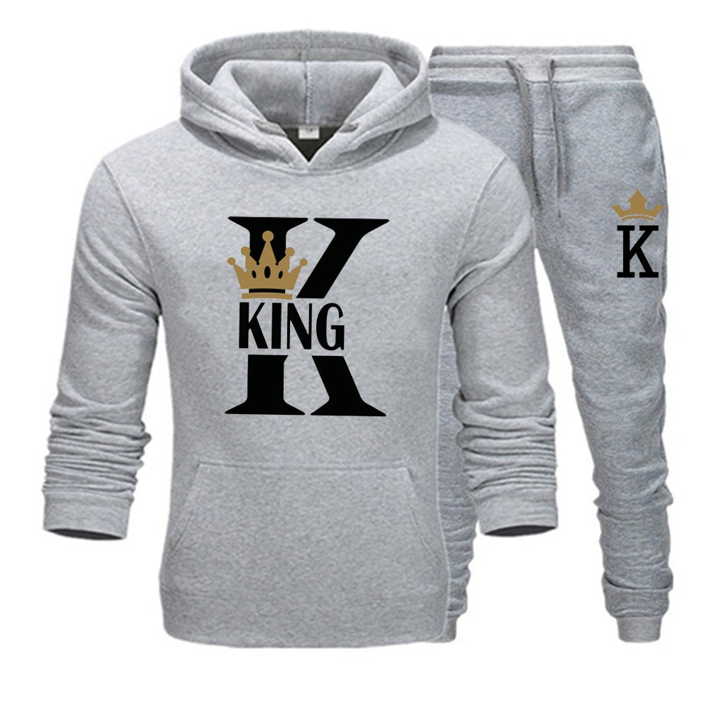 Lover Couple Sportwear Set KING QUEEN Printed Hooded Clothes 2PCS Set Hoodie and Pants Plus Size Hoodies Women