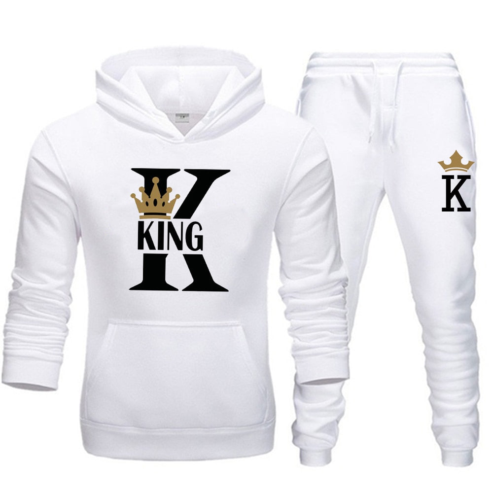 Lover Couple Sportwear Set KING QUEEN Printed Hooded Clothes 2PCS Set Hoodie and Pants Plus Size Hoodies Women