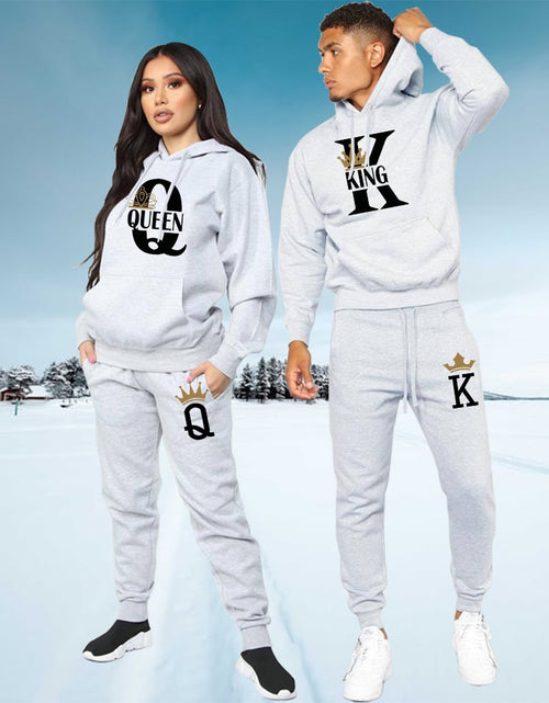 Load image into Gallery viewer, Lover Couple Sportwear Set KING QUEEN Printed Hooded Clothes 2PCS Set Hoodie and Pants Plus Size Hoodies Women
