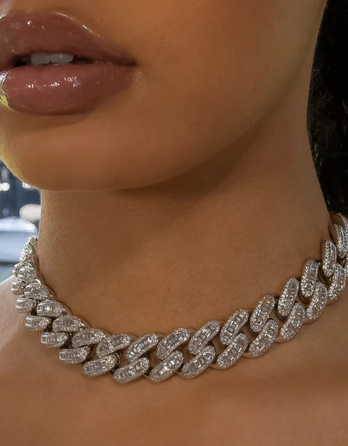 Load image into Gallery viewer, Initial Miami Punk Hip Hop Cuban Link Chain Necklace Iced Out Men&#39;s Baguette Bling Rapper Crystal Choker Necklace Jewelry Gift
