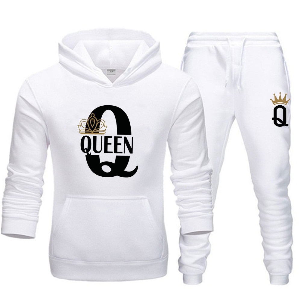 Lover Couple Sportwear Set KING QUEEN Printed Hooded Clothes 2PCS Set Hoodie and Pants Plus Size Hoodies Women