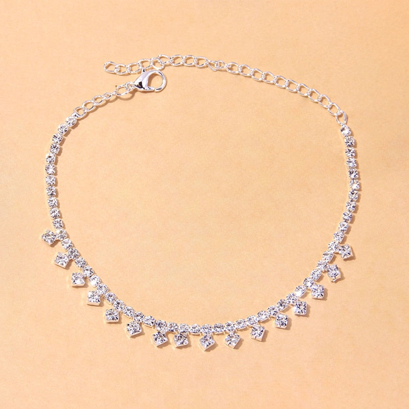 Beach Accessories Crystal Lozenge Anklet for Women Indian Wholesale Bohemian Vintage Ancle Sandals Ankle Bracelet Chain Jewelry