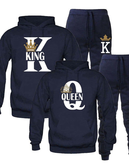 Load image into Gallery viewer, Lover Couple Sportwear Set KING QUEEN Printed Hooded Clothes 2PCS Set Hoodie and Pants Plus Size Hoodies Women
