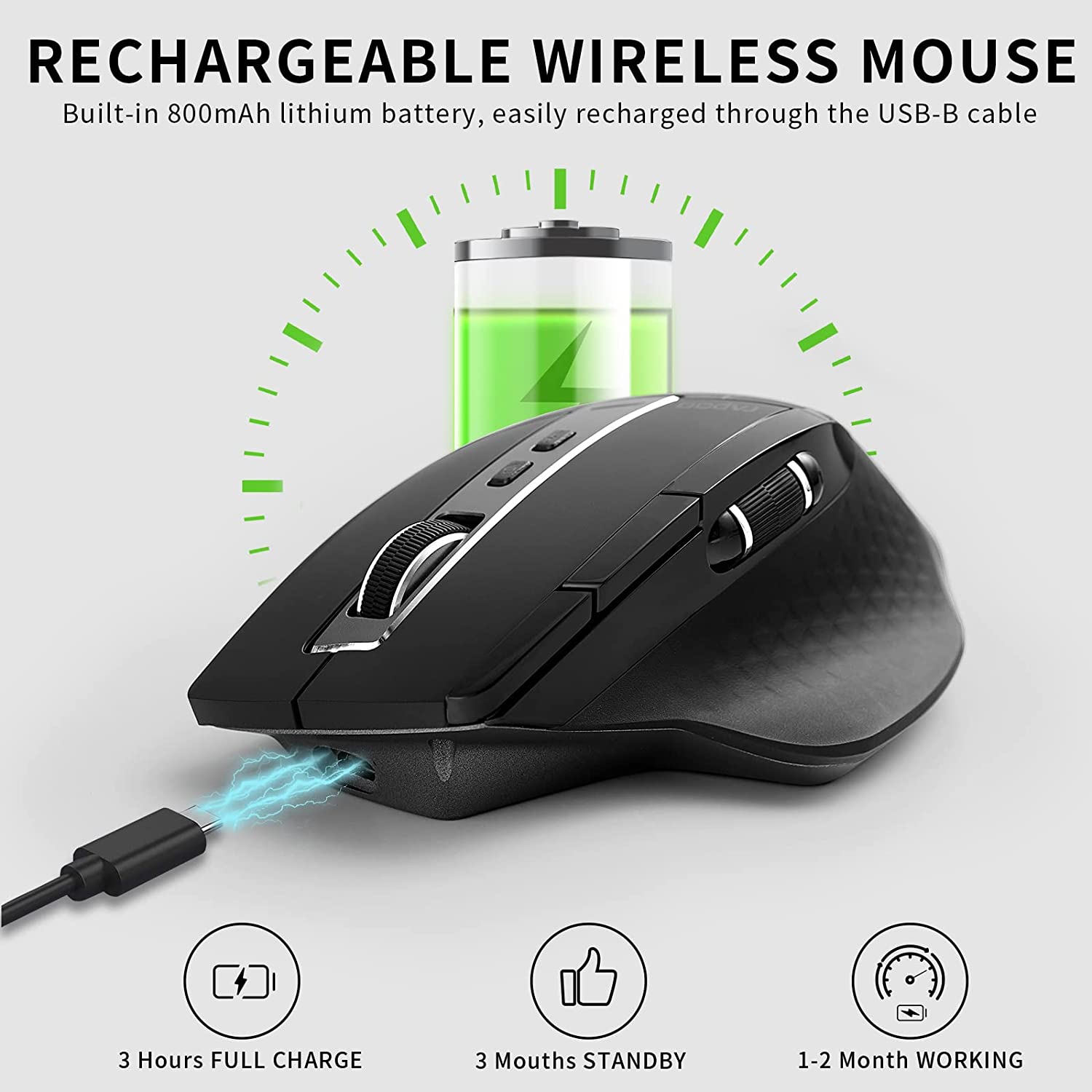 Multi-mode Rechargeable Wireless Mouse Ergonomic 3200 DPI Bluetooth Mouse Easy-Switch Up to 4 Devices Gaming Mouse