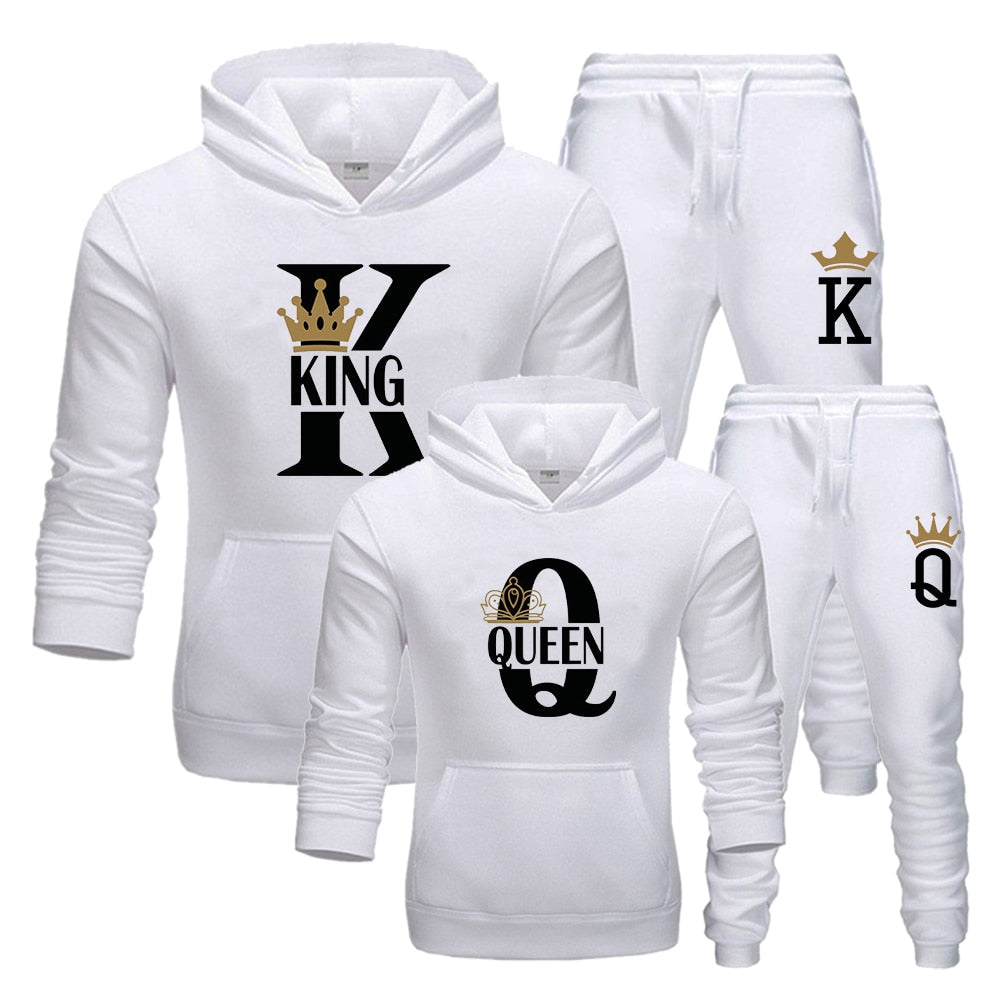 Lover Couple Sportwear Set KING QUEEN Printed Hooded Clothes 2PCS Set Hoodie and Pants Plus Size Hoodies Women