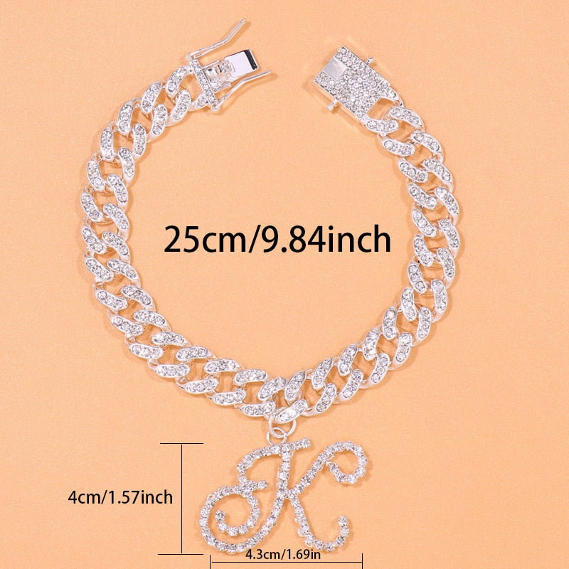 Beach Cursive A-Z Initial Anklet for Women Bracelet Crystal Cuban Link Anklets Sandals New Ankle Summer Jewelry Accessories 2022