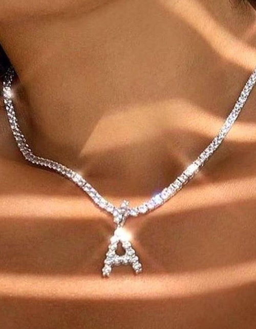 Load image into Gallery viewer, 26 Letter Initial Necklace Silver Color Tennis Chain Choker for Women Statement Bling Crystal Alphabet Necklace Collar Jewelry
