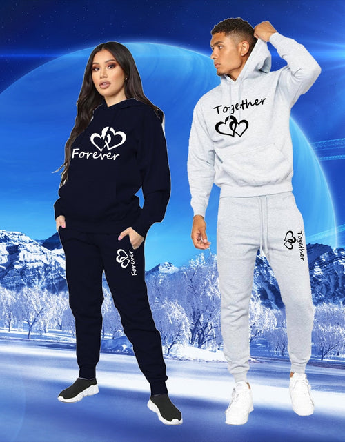 Load image into Gallery viewer, 2022 Fashion Couple Sportwear Set Together and Forever Printed Hooded Suits 2PCS Set Hoodie and Pants S-4XL
